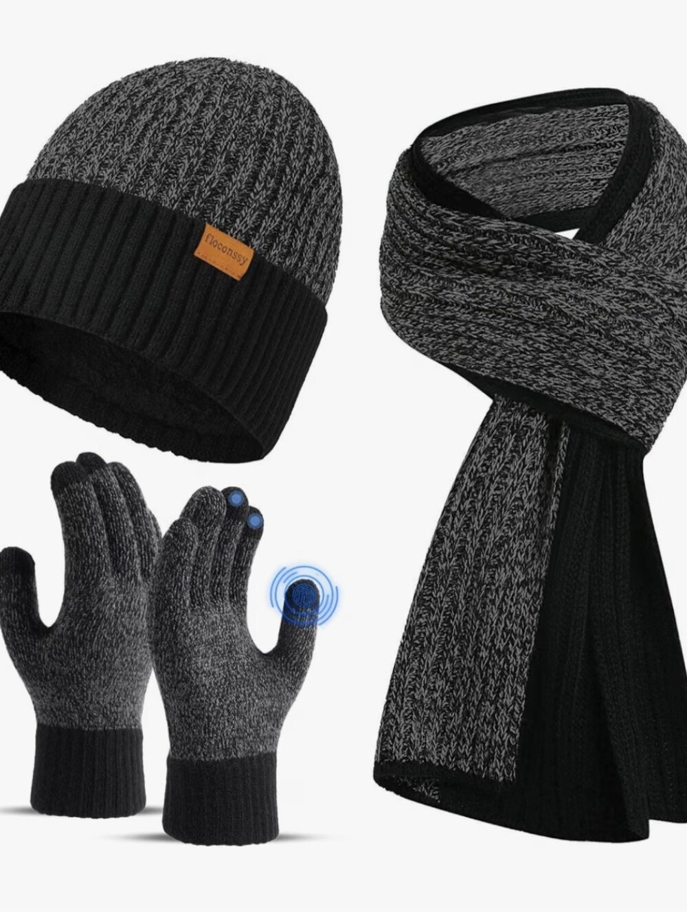 Men's Winter Hat Scarf Gloves Set of 3, Knit Thermal Combo Gifts